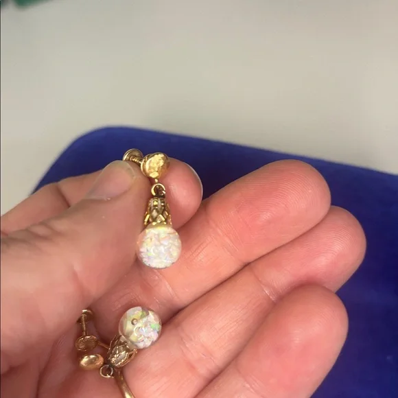 14k Gold Floating Opal Screwback Earrings - Picture 5 of 7
